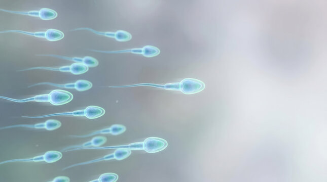 Hopeful sperm cell movement illustration for fertility and reproduction concept. Motion blur shows race to fertilization on clean background. Life microscopic beginning