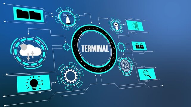 Futuristic Terminal Interface Displaying Real-Time Data Processing and System Commands.