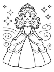 Fototapeta premium Royal Charm: A radiant princess with flowing hair and a regal tiara stands poised, ready for any adventure.