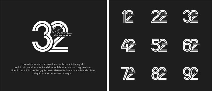 anniversary vector logo set, white color with handwriting can be use for celebration