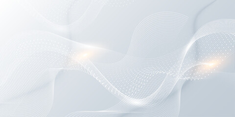 Abstract White Wavy Lines Background – Futuristic Technology Network Wave, Minimal Digital Data Flow Pattern for Modern Banner or Presentation Designs © Nahin