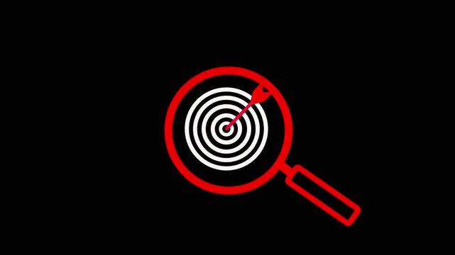 White concentric circles target with red dart flying towards it on black background aiming precision and focus in business strategy and goal setting.