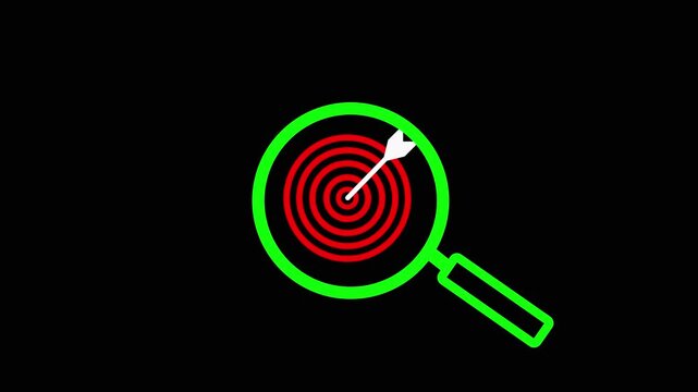 Red target with white arrow hitting bullseye on black background precision accuracy symbol.