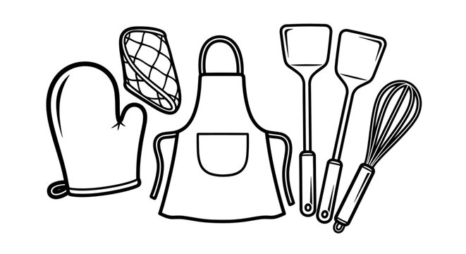 Cooking utensils and apron vector illustration isolated on white