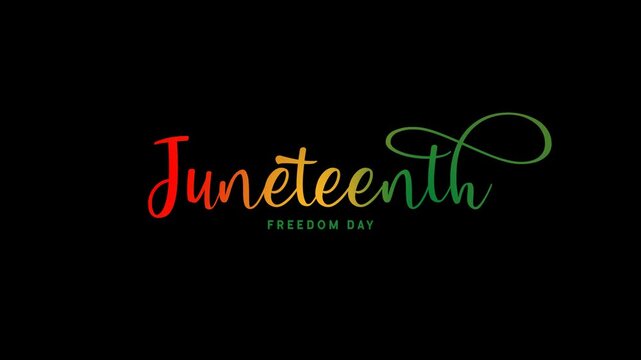 Celebrating Juneteenth on June 19 Handwriting Lettering animation. Freedom or Emancipation day. Annual American holiday. Alpha channel 4k