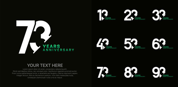 Anniversary logo set vector design, white and green color for celebration event