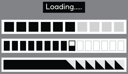 Modern geometric loading progress bar UI kit. Square and triangle Buffer loading icon design patterns for user interfaces. Data status, software processing, or website loading states. © Mdibrahim