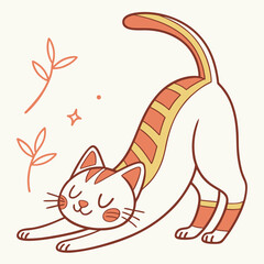 Cute white cat with orange patterns stretching. © cat