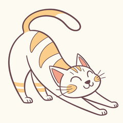 Cute stretching cat with orange stripes and ears. © cat