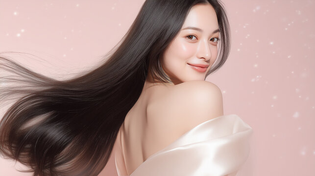 美しい髪の女性のポートレート　高級感のある背景