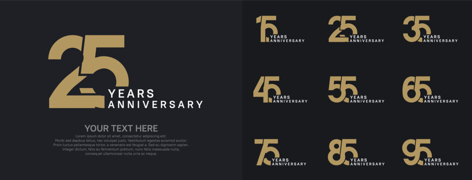 Anniversary logo set vector design, gold and silver color for celebration event