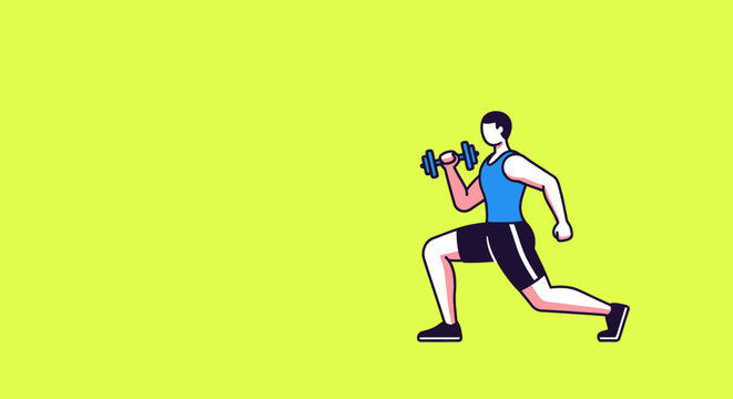 Illustrated athlete lifting dumbbell exercising on yellow background