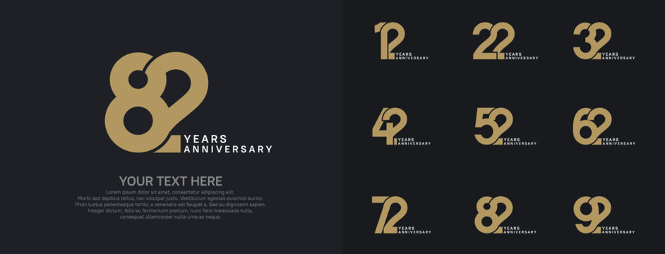 Anniversary logo set vector design, gold and silver color for celebration event