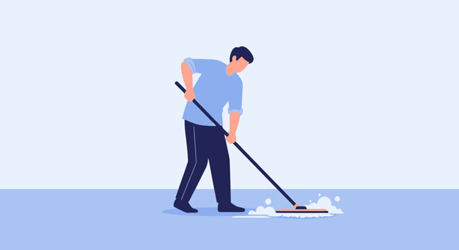 Man cleaning floor with mop concept illustration isolated on white background