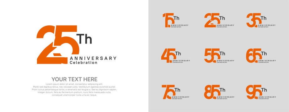 Anniversary logo set vector design, orange and black color for celebration event