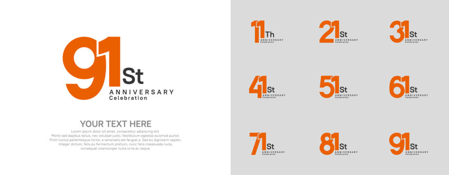 Anniversary logo set vector design, orange and black color for celebration event