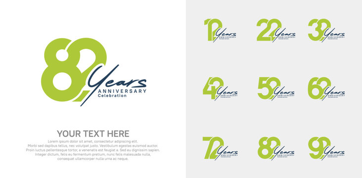 Anniversary logo set vector design, green and black color for celebration event