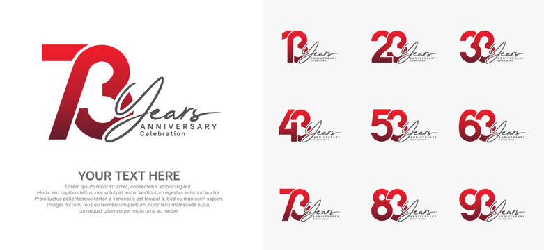 Anniversary logo set vector design, red and black for celebration event