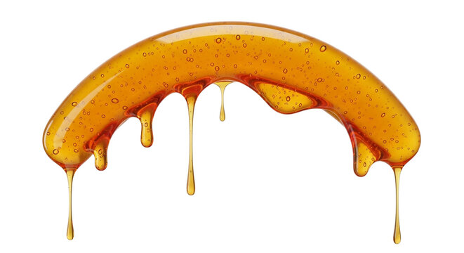 A melting caramel candy with rich golden color and gooey texture on transparent background