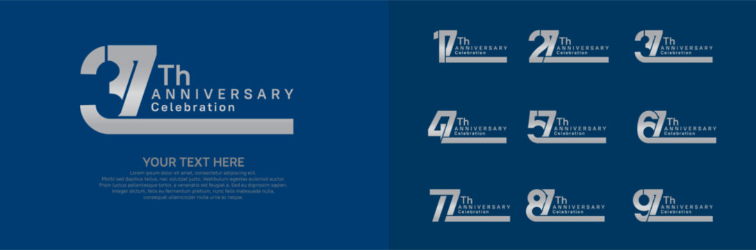 Anniversary logo set vector design, silver color for celebration event