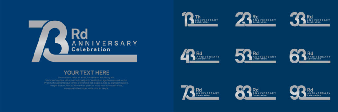 Anniversary logo set vector design, silver color for celebration event