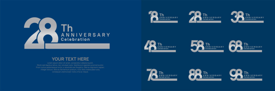 Anniversary logo set vector design, silver color for celebration event