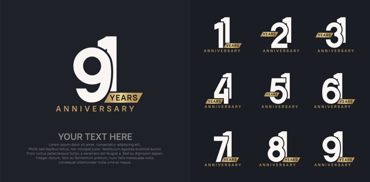 Anniversary logo set vector design, gold and silver color for celebration event