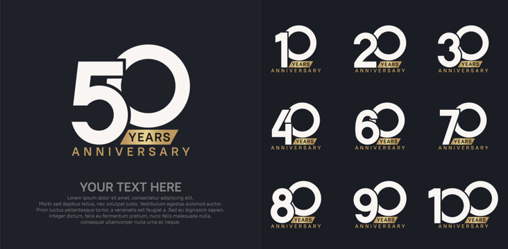 Anniversary logo set vector design, gold and silver color for celebration event