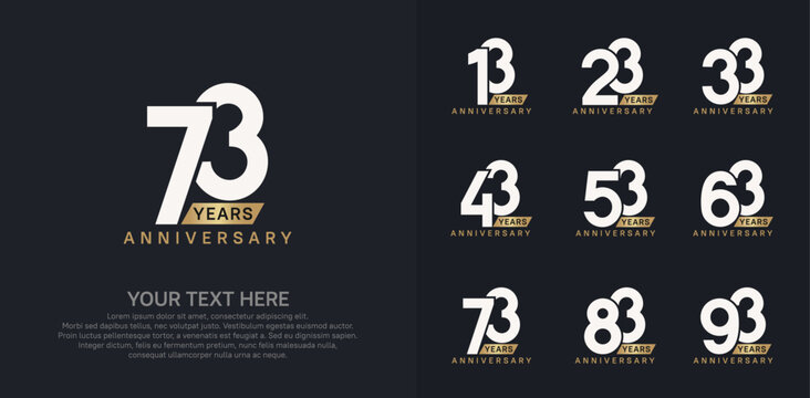 Anniversary logo set vector design, gold and silver color for celebration event