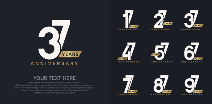 Anniversary logo set vector design, gold and silver color for celebration event