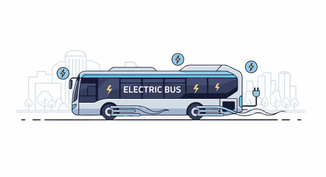 An illustration of a futuristic electric bus charging in a city