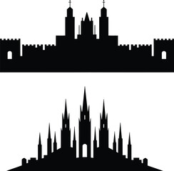 Fototapeta premium Gothic with, set of 2, architecture, castle, and skyline for medieval and battlements icon