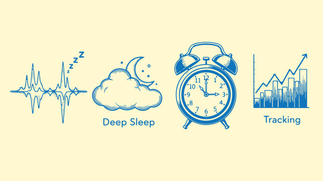Sound waves deep sleep moon and stars alarm clock and tracking graph.
