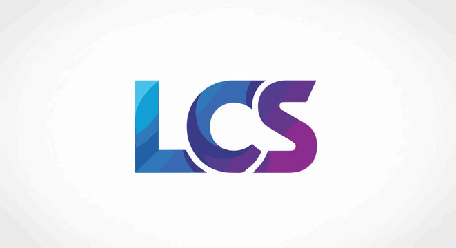 Bold gradient letters LCS on white, abstract design