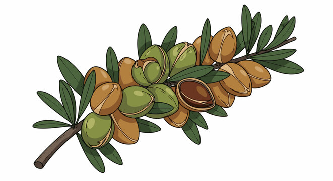 Branch with argan fruits and leaves
