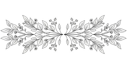 Elegant Floral Divider, Botanical Branch Design, Vintage Leaf Border, Line Art © Zie