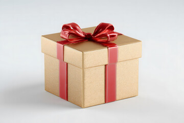 Fototapeta premium A vibrant gift box wrapped in red ribbon and a decorative bow sits isolated as a festive surprise for a celebration