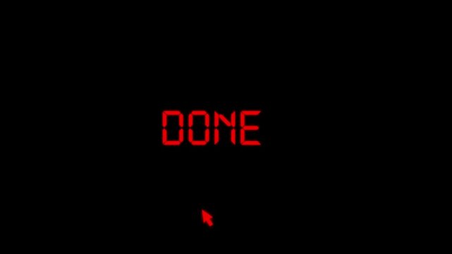 Clean white DONE text animation with cursor click for minimal UI concepts.