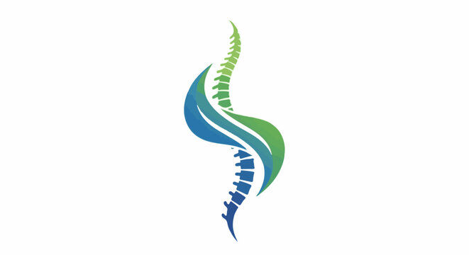 Abstract spinal column graphic with gradient blue and green curves