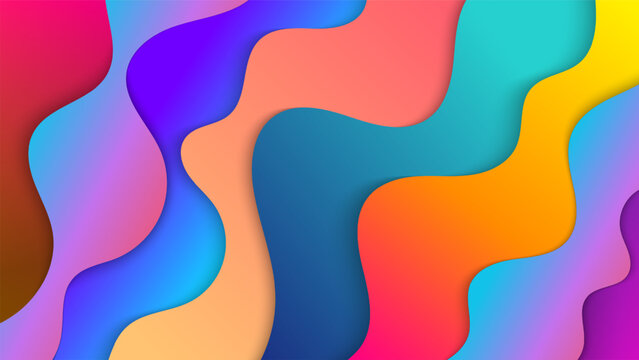 Vibrant multi colored wavy abstract background design with layered fluid shapes