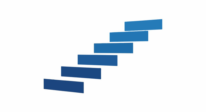 Abstract ascending staircase made of dark blue rectangles on a white background