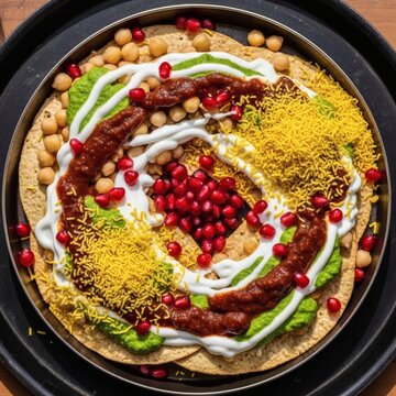 Vibrant middle eastern fatayer with chickpeas pomegranate and fresh herbs