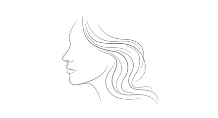 Naklejka premium A minimalist line drawing depicts a woman's face in profile with flowing hair.