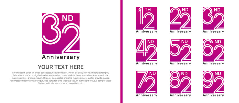 anniversary logo set with square. purple color on white background for celebration moment