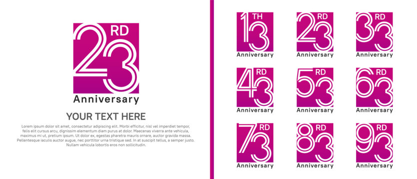 anniversary logo set with square. purple color on white background for celebration moment