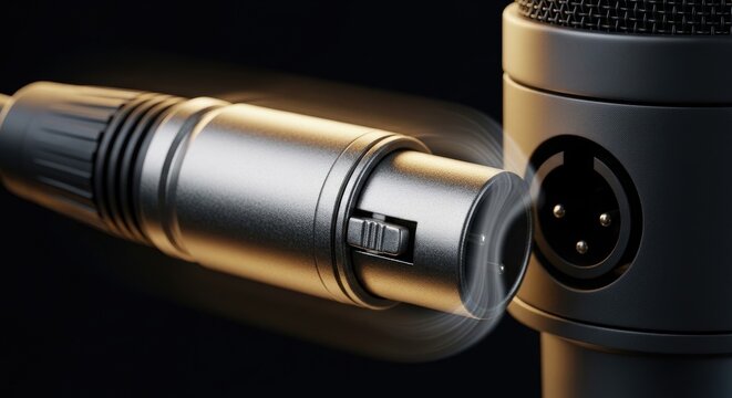Microphone and XLR Cable Connection Close Up.