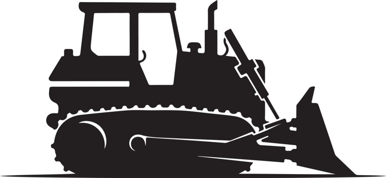 Bulldozer, construction vehicle, heavy equipment, black silhouette, industrial machine