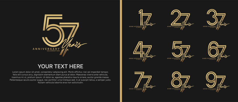 anniversary logo set with handwriting. golden color on black background for celebration moment