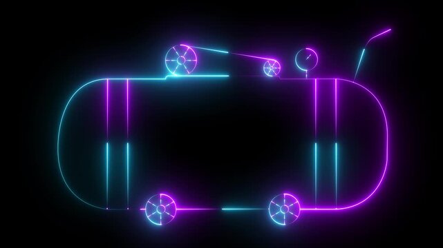 Air Compressor Icon Outline Neon Glow Animation on Black Background Industrial Equipment Symbol with Colorful Futuristic Light Effect Modern Technology Loop for UI Engineering, Manufacturing 4k video