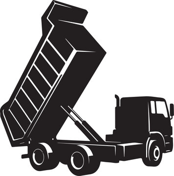 Black dump truck, silhouette vehicle, construction truck, dumpster truck icon